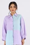 Studio Moda India_Blue 100% Linen Collared Color Blocked Shirt _Online_at_Aza_Fashions