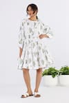 Buy_Studio Moda India_White 100% Linen Printed Cactus Round Tiered Dress _at_Aza_Fashions