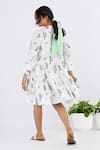 Shop_Studio Moda India_White 100% Linen Printed Cactus Round Tiered Dress _at_Aza_Fashions