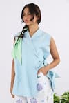 Buy_Studio Moda India_Blue 100% Linen Lapel Collar Side Tie-up Jacket _at_Aza_Fashions