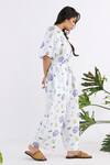 Shop_Studio Moda India_White 100% Linen Printed Floral Round Applique Work Sleeve Jumpsuit _Online_at_Aza_Fashions