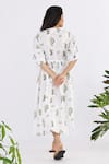 Shop_Studio Moda India_White 100% Linen Printed Cactus V-neck Seamless Cross Yoke Midi Dress _at_Aza_Fashions