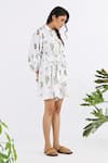 Studio Moda India_White 100% Linen Printed Cactus Collar Seamless Playsuit _Online_at_Aza_Fashions