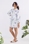 Studio Moda India_White 100% Linen Printed Floral Collar Succulent Seamless Playsuit _Online_at_Aza_Fashions