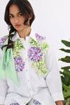 Buy_Studio Moda India_White 100% Linen Embroidered Floral Applique Collar Succulent Work Shirt _Online_at_Aza_Fashions