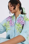 Buy_Studio Moda India_Blue 100% Linen Floral Applique Collar Work Shirt Dress _Online_at_Aza_Fashions