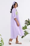 Studio Moda India_Purple 100% Linen Floral Applique Collar Bouquet Work Shirt Dress _Online_at_Aza_Fashions