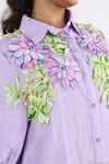 Buy_Studio Moda India_Purple 100% Linen Floral Applique Collar Bouquet Work Shirt Dress _Online_at_Aza_Fashions