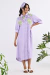 Buy_Studio Moda India_Purple 100% Linen Floral Applique Collar Bouquet Work Shirt Dress _at_Aza_Fashions