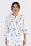 Shop_Studio Moda India_White 100% Linen Printed Floral Round Drawstring Shirt _Online_at_Aza_Fashions