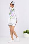 Studio Moda India_White 100% Linen Printed Floral Collar Pleated Yoke Shirt _Online_at_Aza_Fashions