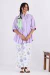 Studio Moda India_Purple 100% Linen Plain Collar Box Pleated Shirt _Online_at_Aza_Fashions