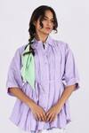 Buy_Studio Moda India_Purple 100% Linen Plain Collar Box Pleated Shirt _at_Aza_Fashions