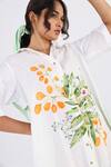 Studio Moda India_Green 100% Linen Printed Floral Collar Pleated Shirt Dress _Online_at_Aza_Fashions