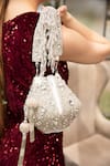 MODARTA_Silver Bead And Pearl Work Potli Bag _Online_at_Aza_Fashions