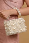 MODARTA_White Pearl And Bead Work Embellished Bag _Online_at_Aza_Fashions