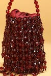 MODARTA_Maroon Bead Embellished Wristlet Bag _at_Aza_Fashions