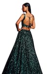 Buy_Angad Singh_Emerald Green Net Embroidery Sequin Plunge V Neck Cutwork Bridal Lehenga Set 