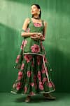 Buy_POMCHA JAIPUR_Green Organza Rose Square Pattern Kurta Sharara Set _at_Aza_Fashions