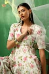 POMCHA JAIPUR_Pink Kurta And Sharara Cotton Rose Leaf Pattern Set _Online_at_Aza_Fashions