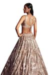 Angad Singh_Gold Tissue Embroidery Sequin Leaf Neck Mirror Bridal Lehenga Set _Online