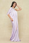 Shop_Amit Aggarwal_Purple Satin Embroidered Cord One Shoulder Kaftan _Online_at_Aza_Fashions