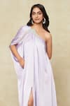 Shop_Amit Aggarwal_Purple Satin Embroidered Cord One Shoulder Kaftan _at_Aza_Fashions