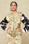 Shop_Anamika Khanna_Multi Color Printed Abstract Closed Band Collar Bomber Jacket With Skirt _at_Aza_Fashions