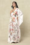 Shop_Anamika Khanna_White Printed Floral V Neck Silk Kaftan Dress _Online_at_Aza_Fashions