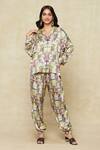 Buy_Anamika Khanna_Multi Color Cotton Button-down Neck Printed Top And Joggers Co-ord Set_at_Aza_Fashions