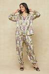 Shop_Anamika Khanna_Multi Color Cotton Button-down Neck Printed Top And Joggers Co-ord Set_Online_at_Aza_Fashions