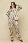 Anamika Khanna_Multi Color Cotton Button-down Neck Printed Top And Joggers Co-ord Set_at_Aza_Fashions