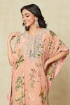 Shop_Anushree Reddy_Peach Printed Tropical Notched Kaftan And Pant Set _at_Aza_Fashions