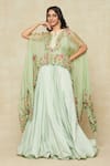 Buy_Anushree Reddy_Green Organza Embroidered Floral Cape Notched Lehenga Set _at_Aza_Fashions