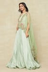 Anushree Reddy_Green Organza Embroidered Floral Cape Notched Lehenga Set _at_Aza_Fashions