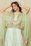 Shop_Anushree Reddy_Green Organza Embroidered Floral Cape Notched Lehenga Set 