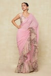 Shop_Aisha Rao_Pink Embroidered Scoop Ruffle Pre-draped Saree With Blouse _Online_at_Aza_Fashions