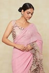 Shop_Aisha Rao_Pink Embroidered Scoop Ruffle Pre-draped Saree With Blouse _at_Aza_Fashions