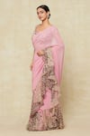 Aisha Rao_Pink Embroidered Scoop Ruffle Pre-draped Saree With Blouse _at_Aza_Fashions