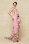 Buy_Aisha Rao_Pink Embroidered Scoop Ruffle Pre-draped Saree With Blouse 