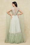 COUTURE BY NIHARIKA_Green Organza Embroidered Vine Closed Neck Cape Blouse And Lehenga Set _Online_at_Aza_Fashions