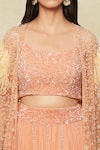 Shop_COUTURE BY NIHARIKA_Orange Embellished Beads V Neck Embroidered Jacket Lehenga Set _at_Aza_Fashions