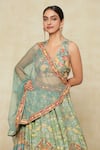 Shop_Kalista_Blue Printed Floral Plunged V And Embroidered Lehenga Set _at_Aza_Fashions