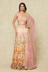 Buy_Kalista_Pink Printed Floral Sweetheart Botanic Pattern Lehenga Set _at_Aza_Fashions