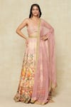 Kalista_Pink Printed Floral Sweetheart Botanic Pattern Lehenga Set _at_Aza_Fashions