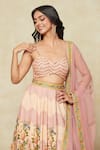 Shop_Kalista_Pink Printed Floral Sweetheart Botanic Pattern Lehenga Set _at_Aza_Fashions