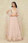 Buy_Ridhi Mehra_Pink Crinkled Chiffon Embroidered Floral Sweetheart Pleated Lehenga Blouse Set _at_Aza_Fashions