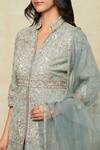 Shop_Sana Barreja_Green Net Embroidered Floral Stand Collar Zardozi Kurta Sharara Set _Online_at_Aza_Fashions