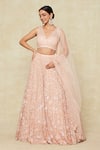 Buy_Seema Gujral_Peach Embroidered Floral V Neck Lehenga Set _at_Aza_Fashions