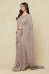 Shop_Tarun Tahiliani_Grey Silk, Georgette Sequins V-neck Embroidered Saree With Blouse_Online_at_Aza_Fashions